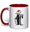 Mug with a colored handle Christmas Yoda red фото