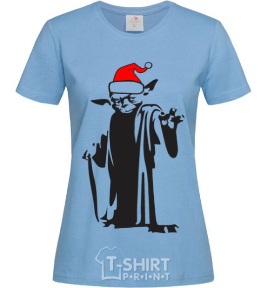 Women's T-shirt Christmas Yoda sky-blue фото