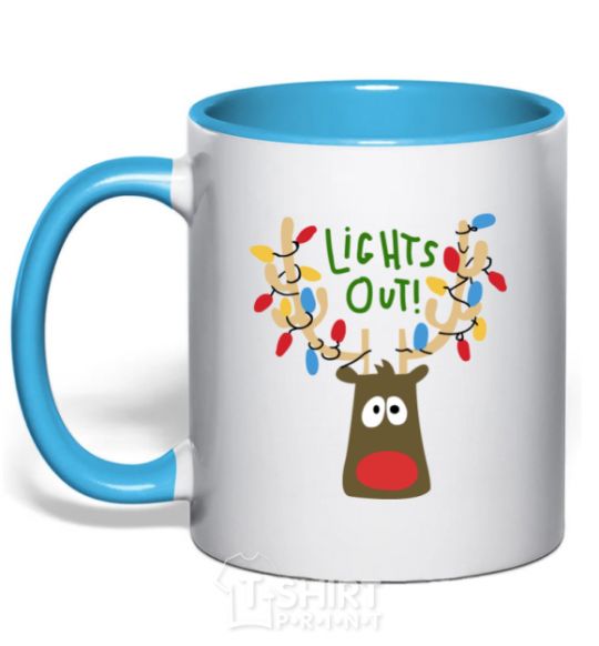 Mug with a colored handle Lights out sky-blue фото