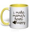 Mug with a colored handle I make mamas heart happy yellow фото