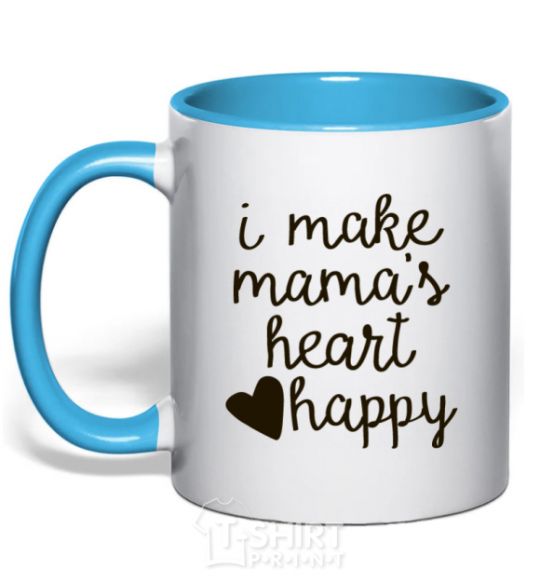 Mug with a colored handle I make mamas heart happy sky-blue фото