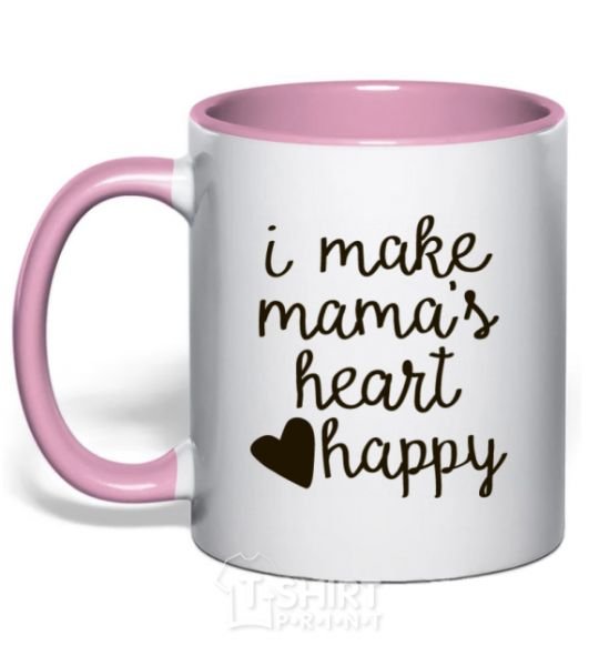 Mug with a colored handle I make mamas heart happy light-pink фото