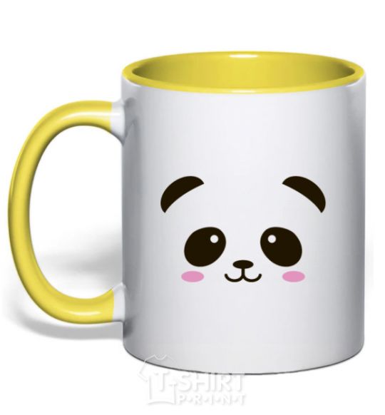 Mug with a colored handle Panda yellow фото