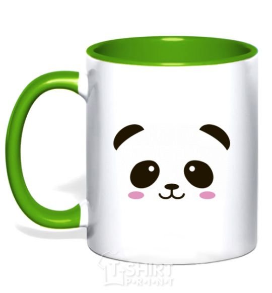 Mug with a colored handle Panda kelly-green фото