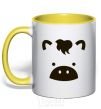 Mug with a colored handle Cow yellow фото