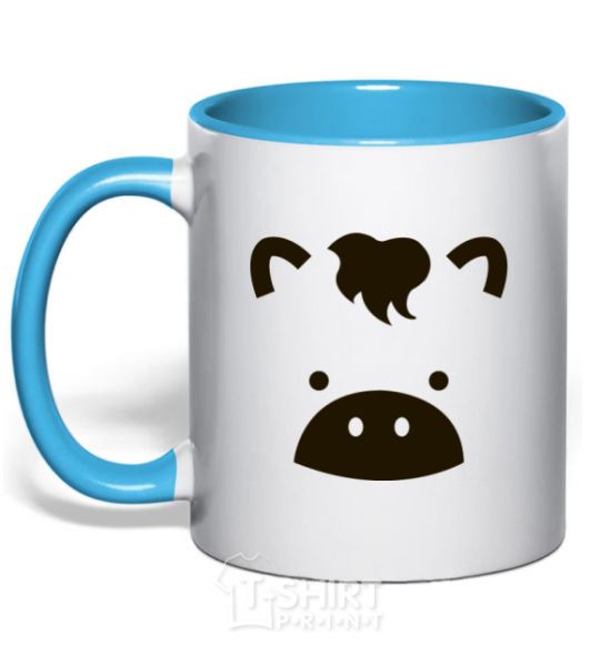 Mug with a colored handle Cow sky-blue фото