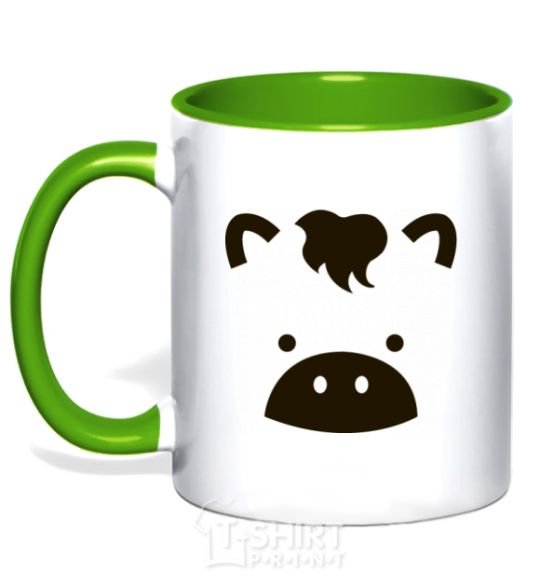 Mug with a colored handle Cow kelly-green фото