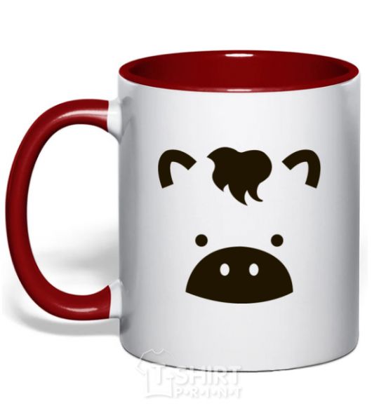 Mug with a colored handle Cow red фото