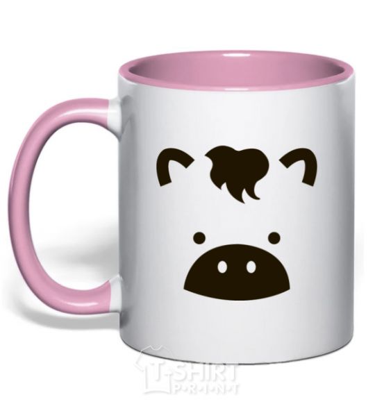 Mug with a colored handle Cow light-pink фото