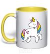 Mug with a colored handle Unicorn yellow фото