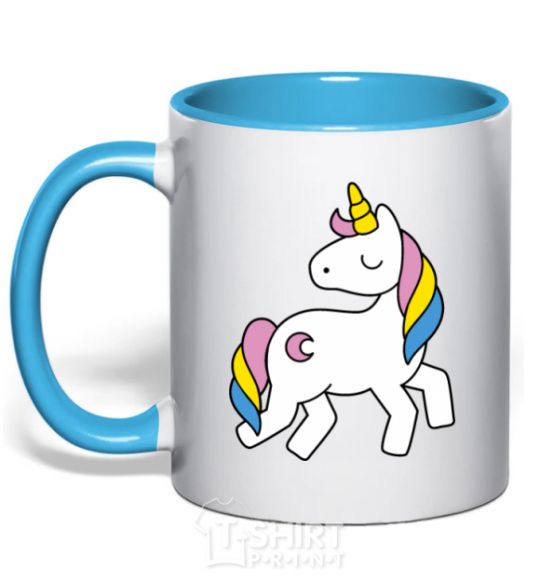 Mug with a colored handle Unicorn sky-blue фото