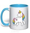 Mug with a colored handle Unicorn sky-blue фото