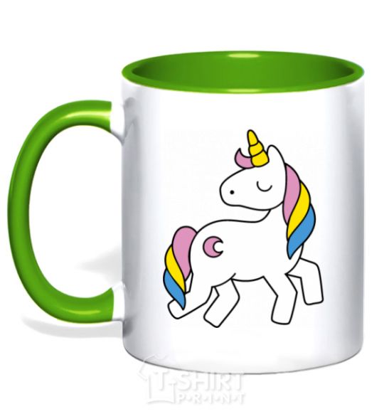 Mug with a colored handle Unicorn kelly-green фото