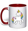 Mug with a colored handle Unicorn red фото