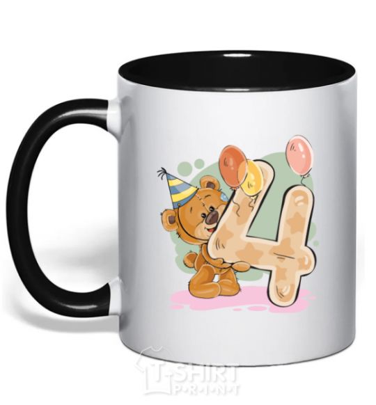 Mug with a colored handle 4 year old teddy bear black фото