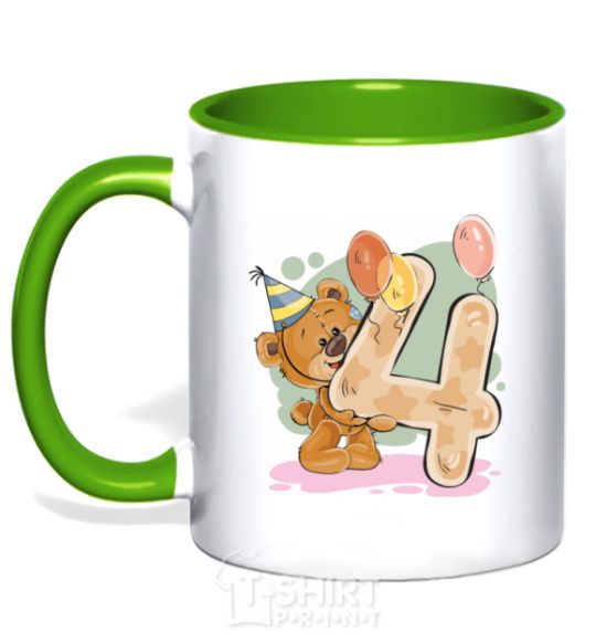 Mug with a colored handle 4 year old teddy bear kelly-green фото