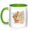 Mug with a colored handle 4 year old teddy bear kelly-green фото