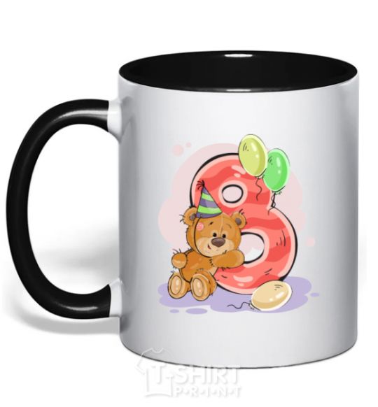 Mug with a colored handle 8 year old teddy bear black фото