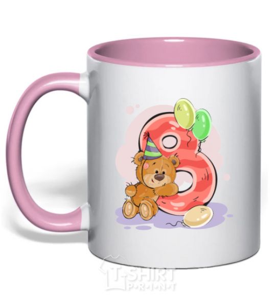 Mug with a colored handle 8 year old teddy bear light-pink фото