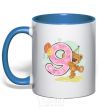 Mug with a colored handle 9 year old teddy bear royal-blue фото