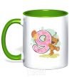 Mug with a colored handle 9 year old teddy bear kelly-green фото