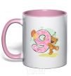 Mug with a colored handle 9 year old teddy bear light-pink фото