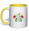 Mug with a colored handle 1 year old balloons yellow фото
