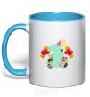 Mug with a colored handle 1 year old balloons sky-blue фото