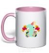 Mug with a colored handle 1 year old balloons light-pink фото