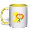 Mug with a colored handle 1 year old lion yellow фото