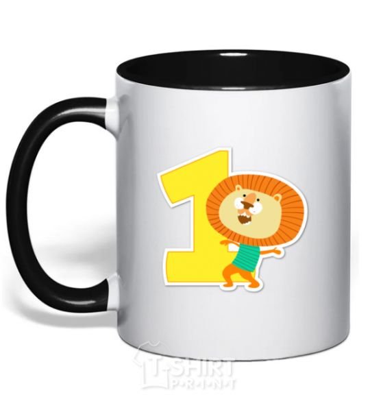 Mug with a colored handle 1 year old lion black фото