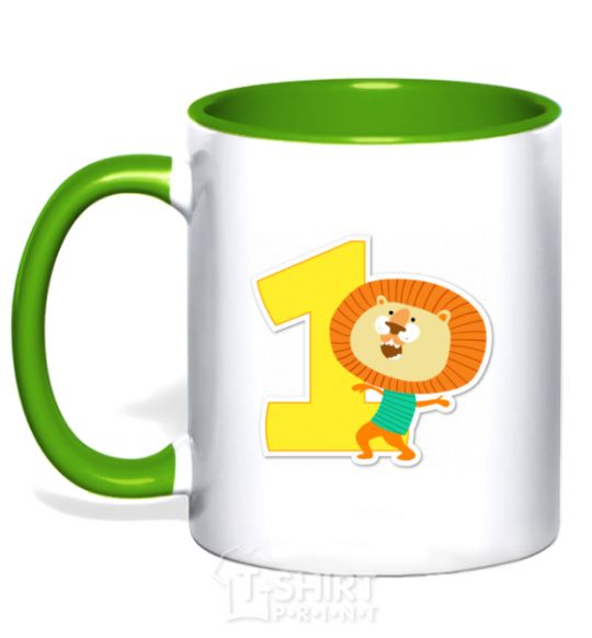 Mug with a colored handle 1 year old lion kelly-green фото