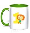 Mug with a colored handle 1 year old lion kelly-green фото