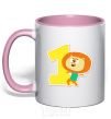 Mug with a colored handle 1 year old lion light-pink фото