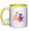 Mug with a colored handle 4 year old wolf yellow фото