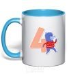 Mug with a colored handle 4 year old wolf sky-blue фото
