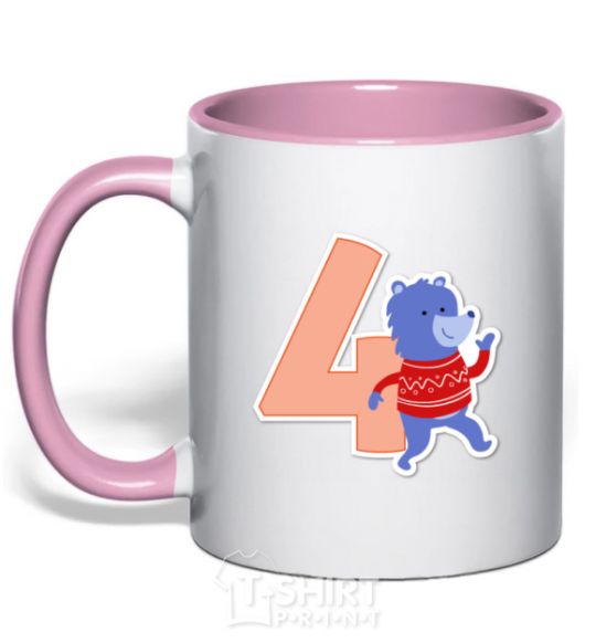 Mug with a colored handle 4 year old wolf light-pink фото
