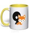 Mug with a colored handle 9 year old fox yellow фото