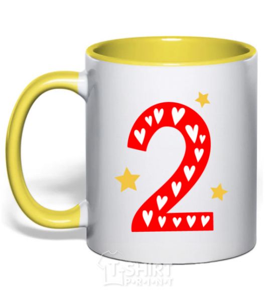 Mug with a colored handle 2 года сердечко yellow фото