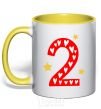 Mug with a colored handle 2 года сердечко yellow фото