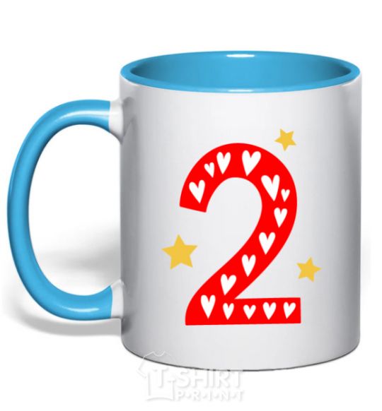 Mug with a colored handle 2 года сердечко sky-blue фото