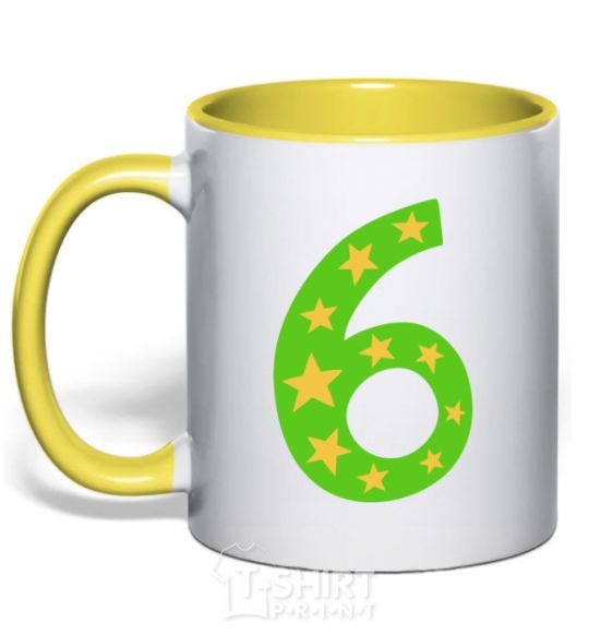 Mug with a colored handle 6 years stars yellow фото