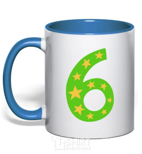 Mug with a colored handle 6 years stars royal-blue фото