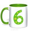 Mug with a colored handle 6 years stars kelly-green фото