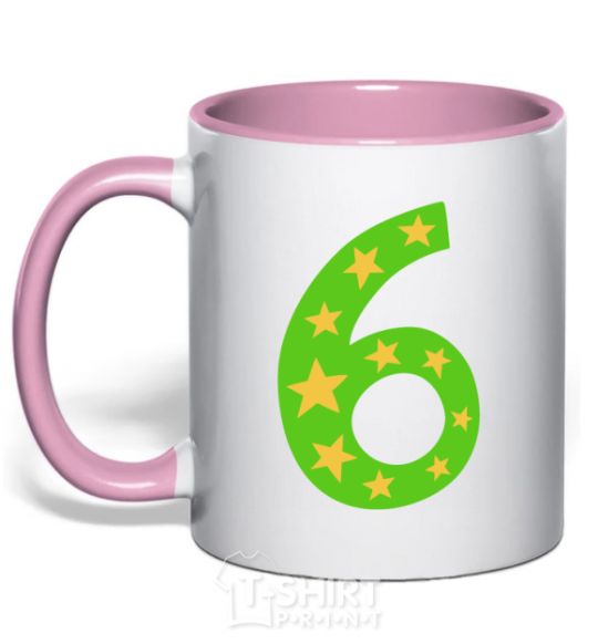 Mug with a colored handle 6 years stars light-pink фото