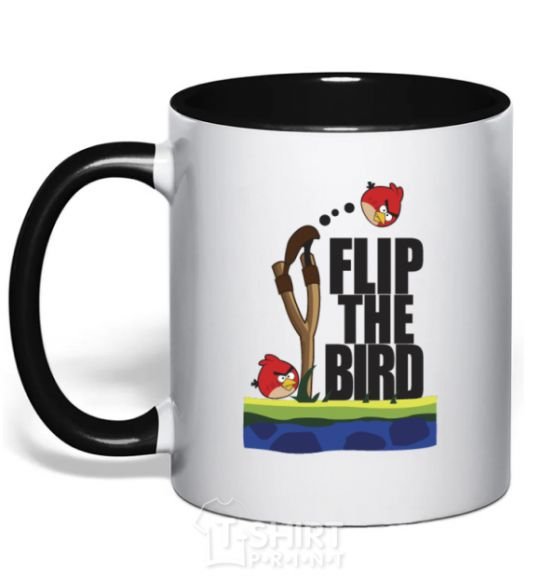 Mug with a colored handle Flip the bird black фото