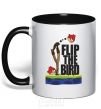 Mug with a colored handle Flip the bird black фото