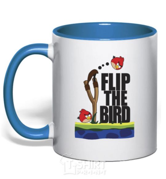 Mug with a colored handle Flip the bird royal-blue фото