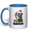 Mug with a colored handle Flip the bird royal-blue фото