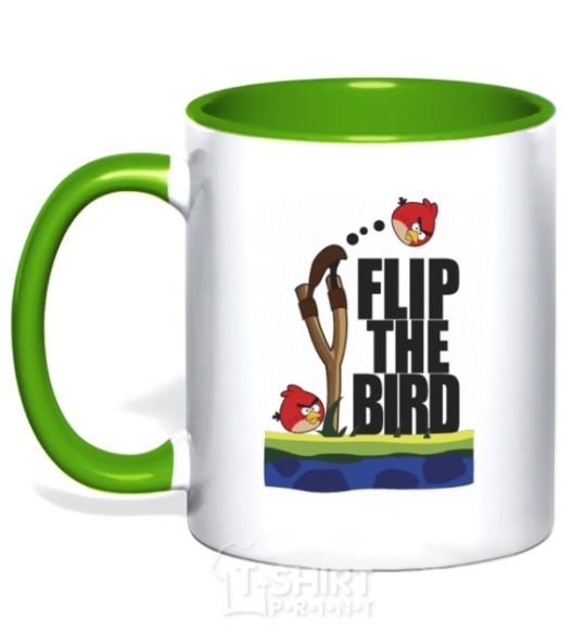 Mug with a colored handle Flip the bird kelly-green фото